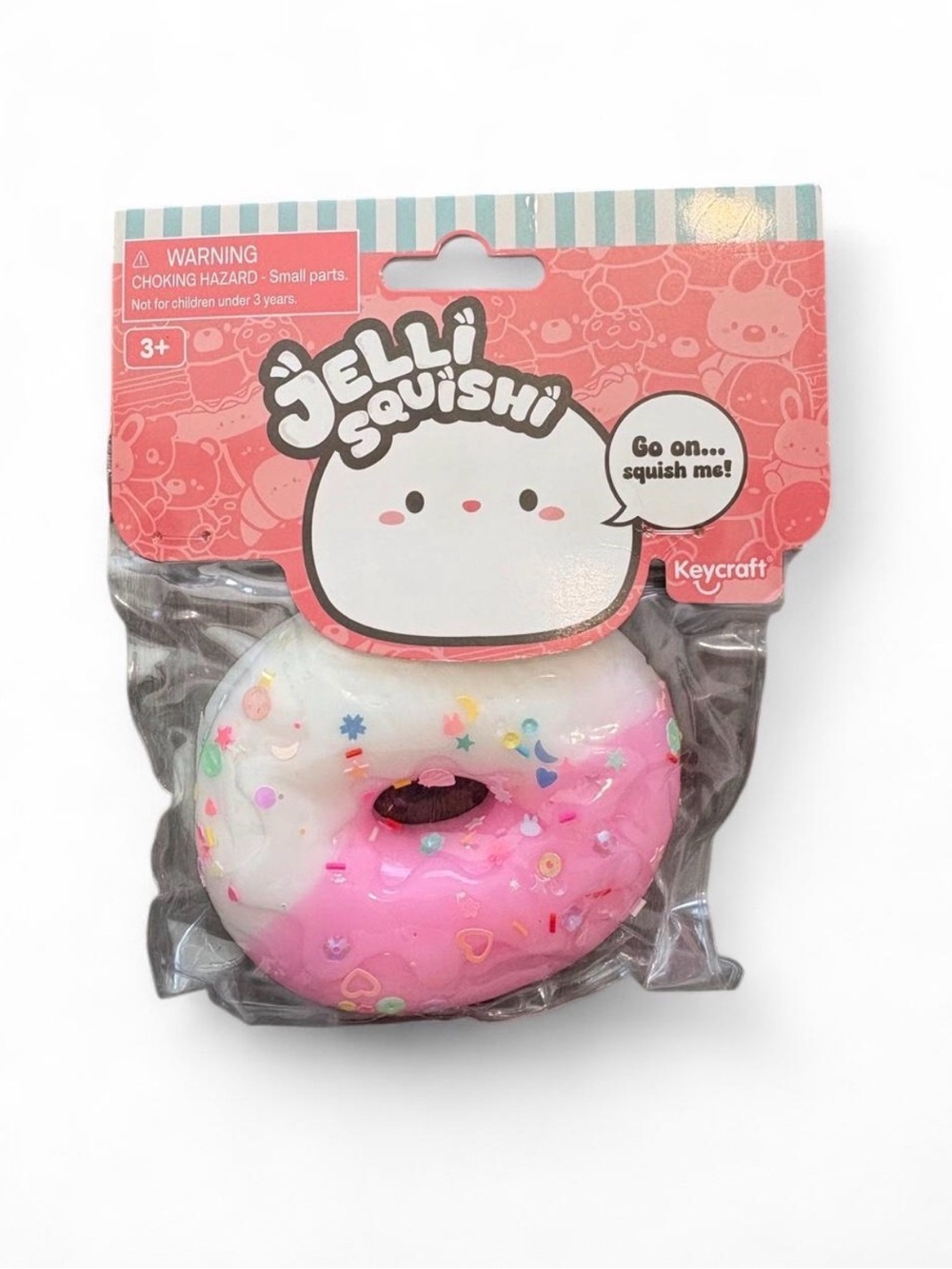 🩷$3 BUNDLED- Jelli Squishi Pink & White Donut Squishy Toy by KeyCraft
